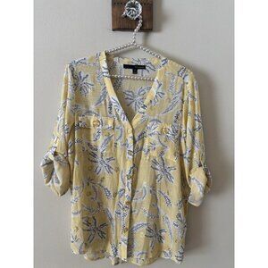Harve Benard Womens Size M Yellow Floral Blouse